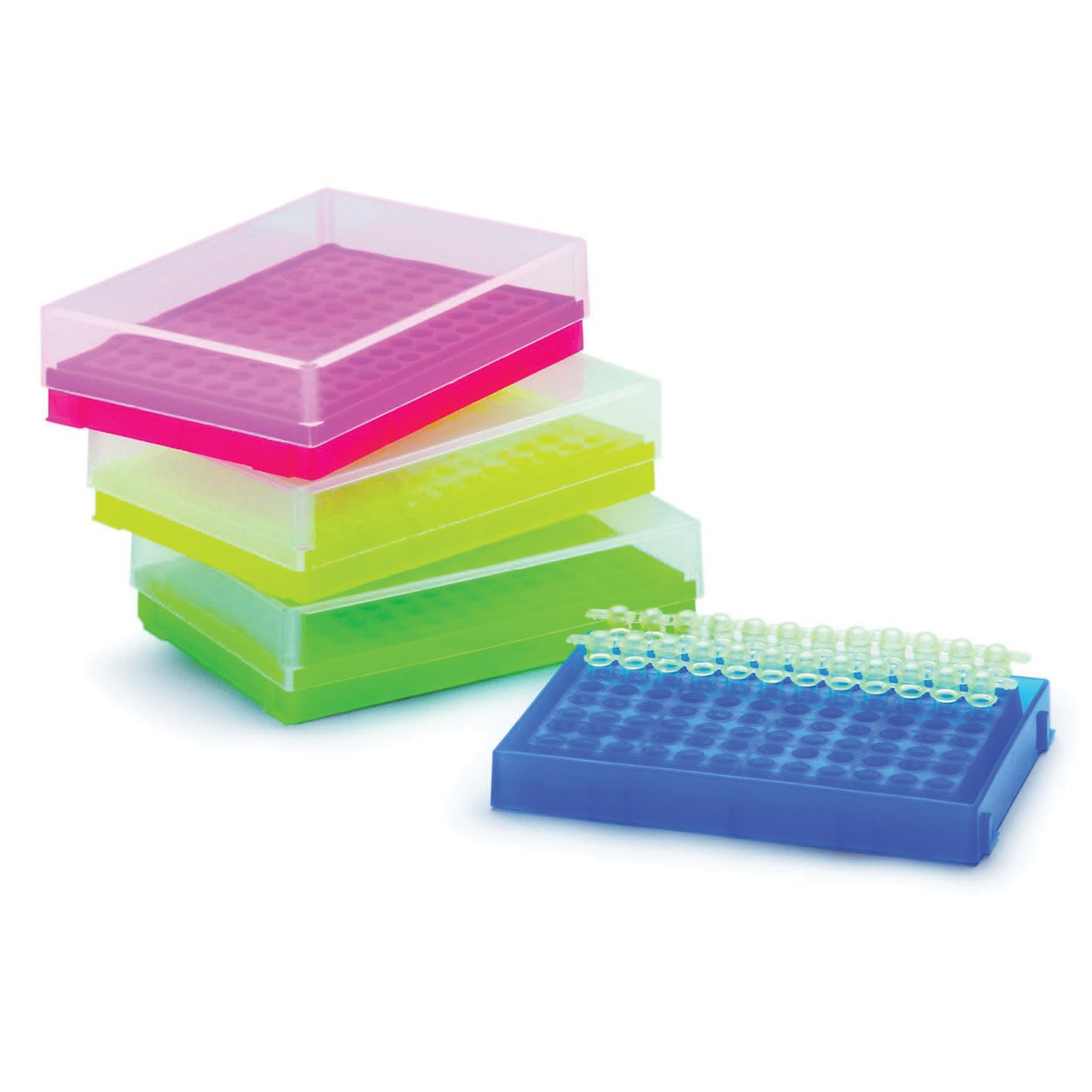 0.2uL PCR Tube Rack + Lid, Assorted Colours (5/pack)