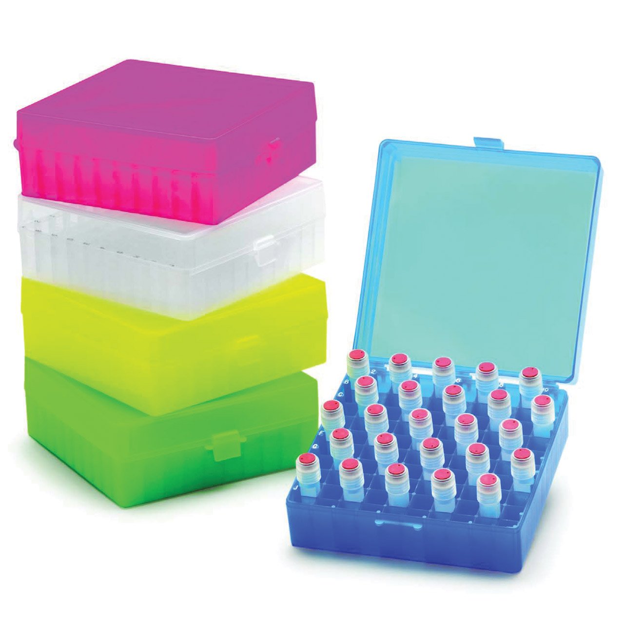Storage Box 100-place, Hinged Lid, Assorted Colours (5/pack)